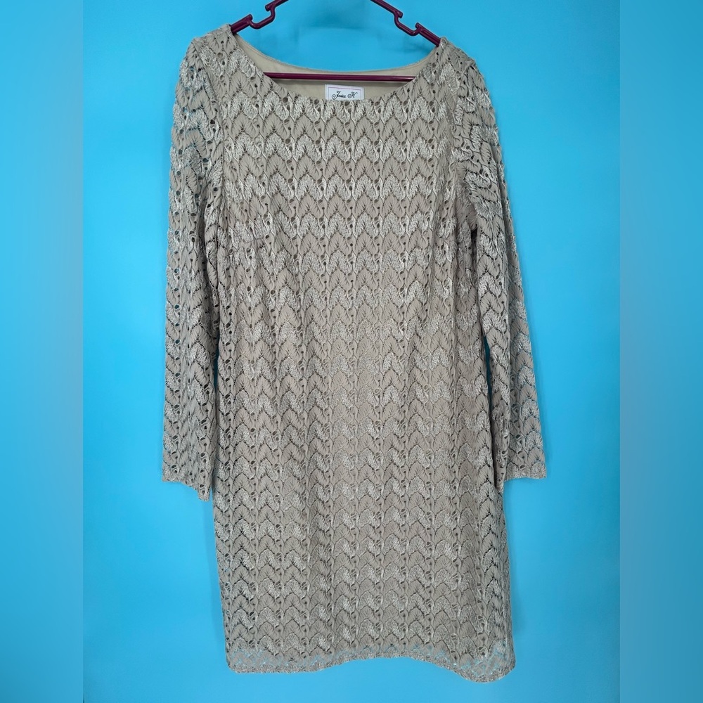 Jessica Long Sleeve Lace‎ Dress in Cream/beige